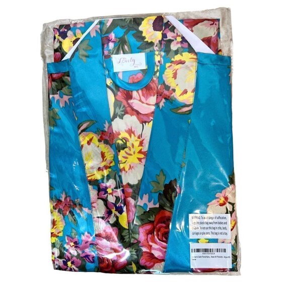 Kimono Robe Blue Floral Satin Pockets Belt Medium - Picture 2 of 6